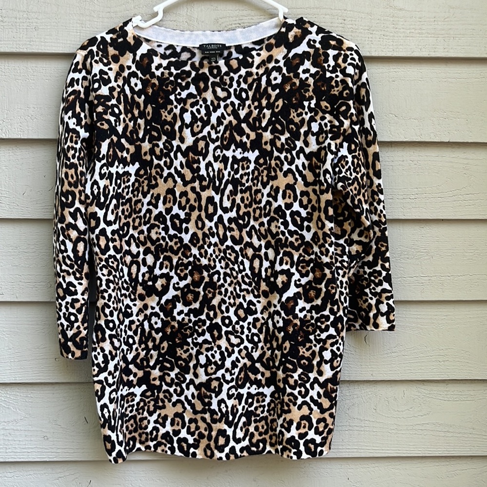 1x Talbots like new plus petite leopard pure merino wool knit sweater Wild hope